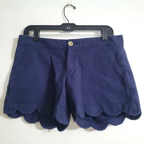 Lilly Pulitzer Pants - Lilly Pulitzer Womens Scallop Hem Buttercup Shorts Size 4 Navy 100% Cotton
